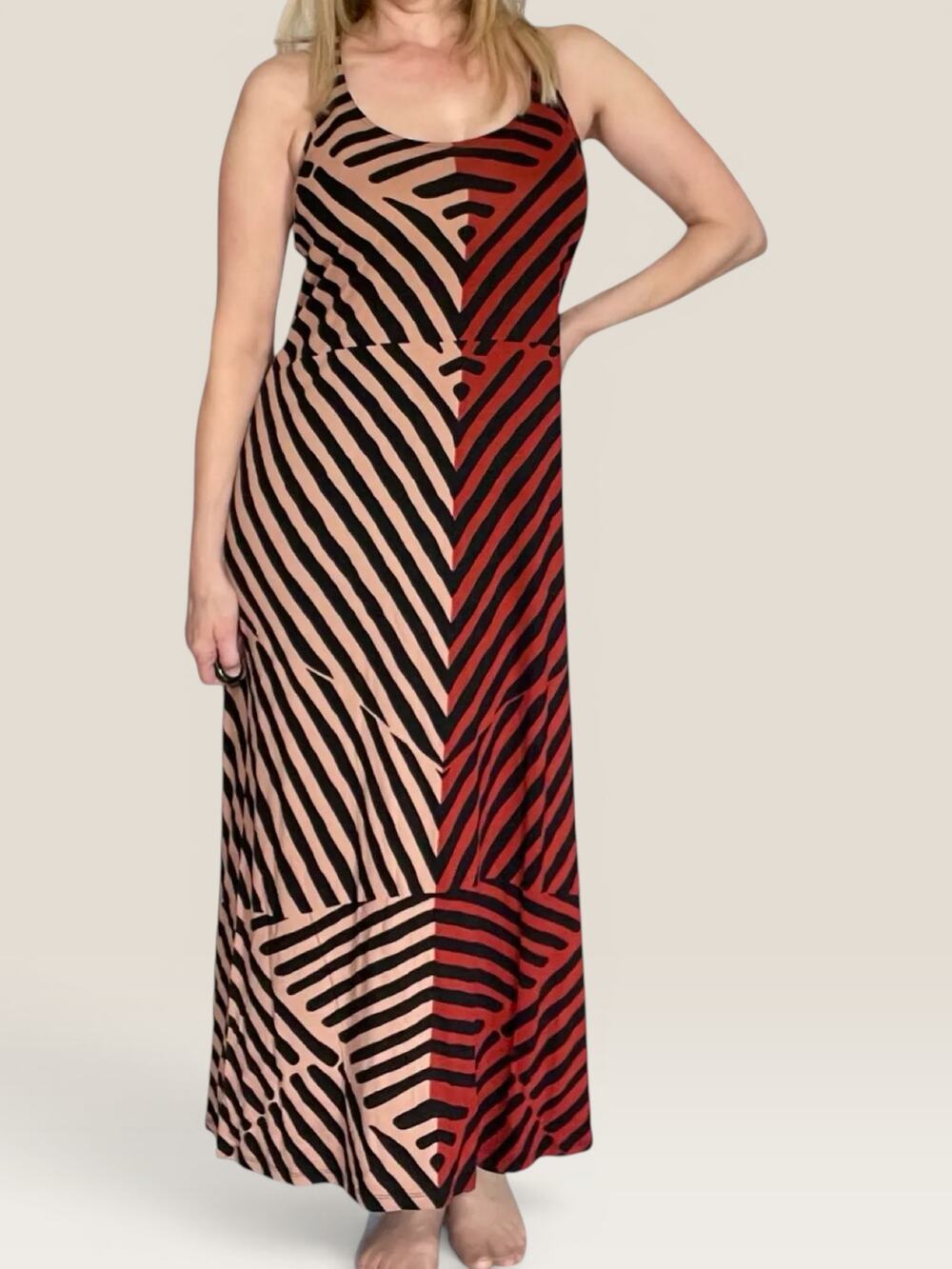Ann Taylor LOFT Geometric Racerback Maxi Dress Rust Black Tan Size M